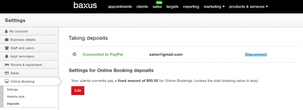 Online booking deposits - baxus